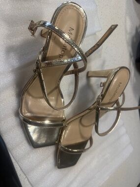 Modadrop Metallic Gold Strappy Square-Toe Heels